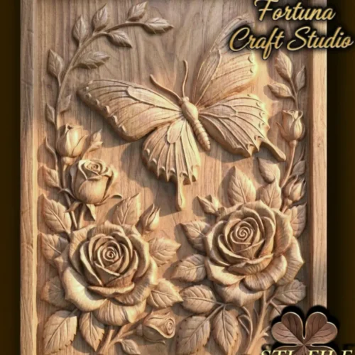 Butterfly and Roses 3D Relief
