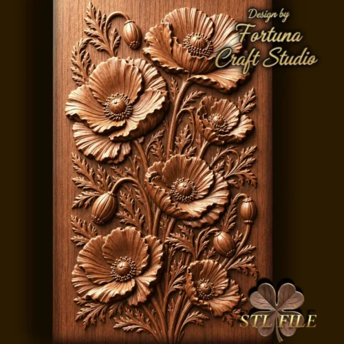 Poppies Flower 3D Relief