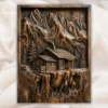 Rustic Log Cabin Mountain Relief