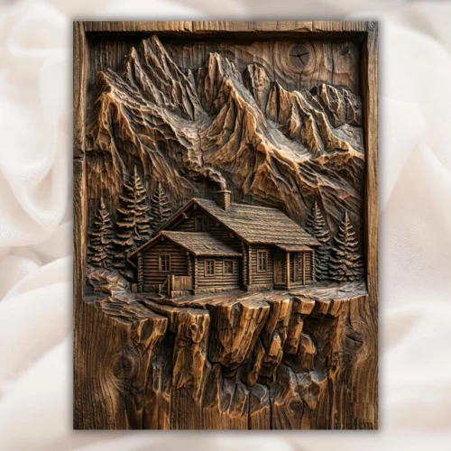 Rustic Log Cabin Mountain Relief Rustic Log Cabin Mountain Relief