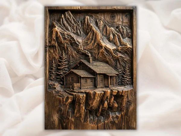 Rustic Log Cabin Mountain Relief