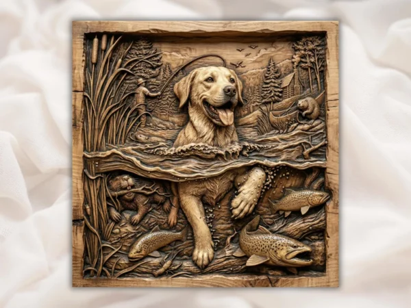 Golden Retriever Fishing Scene