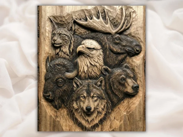 Wildlife Animals -Wolf Bear Eagle Moose Lynx Buffalo Panel Wildlife Animals -Wolf Bear Eagle Moose Lynx Buffalo Panel