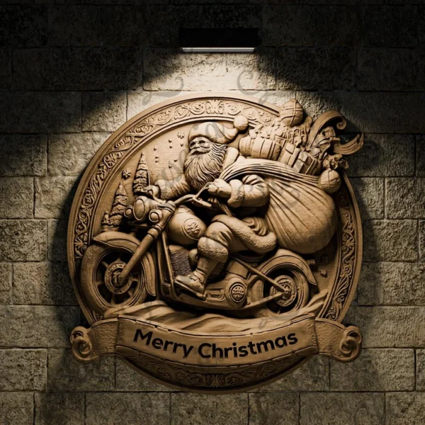 Santa on Motorcycle Christmas Relief