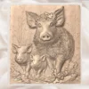 Wild Boar Family Relief -Mama Hog & Piglets Woodland
