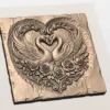 Swan Lovers Heart -Wedding Rose Relief Carving
