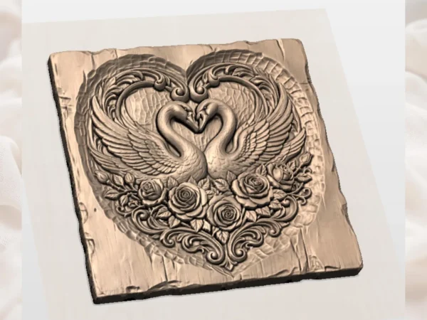 Swan Lovers Heart -Wedding Rose Relief Carving