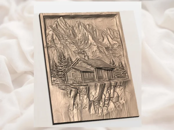 Rustic Log Cabin Mountain Relief
