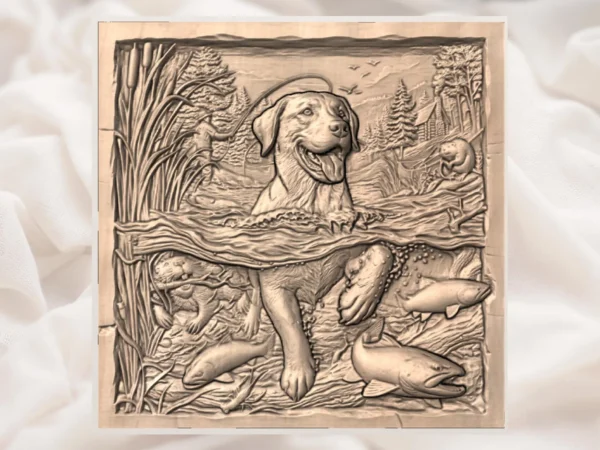 Golden Retriever Fishing Scene