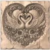 Swan Lovers Heart -Wedding Rose Relief Carving