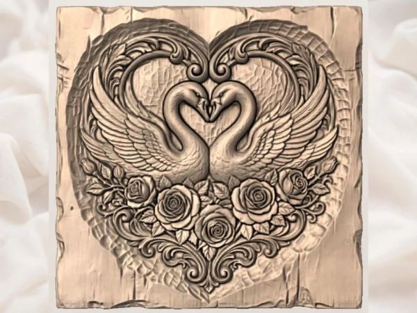 Swan Lovers Heart -Wedding Rose Relief Carving
