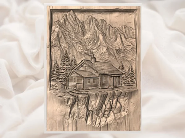 Rustic Log Cabin Mountain Relief