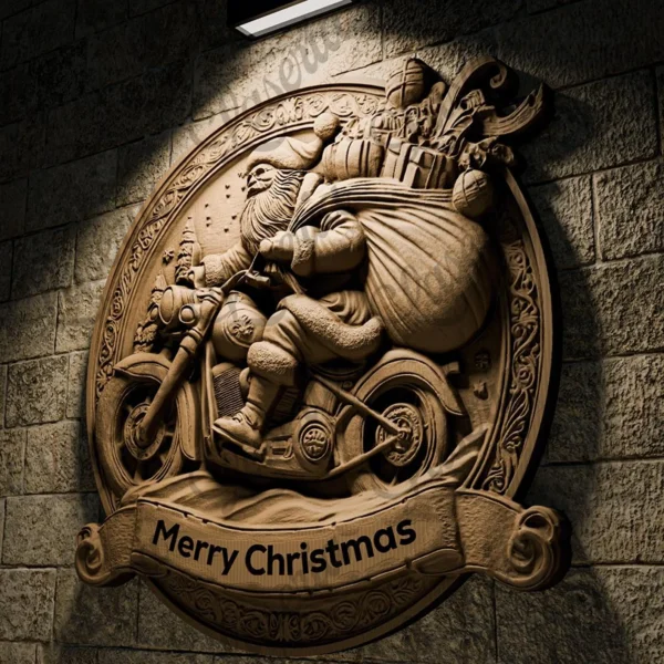 Santa on Motorcycle Christmas Relief