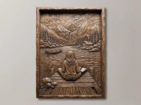 Girl at Mountain Lake Scene