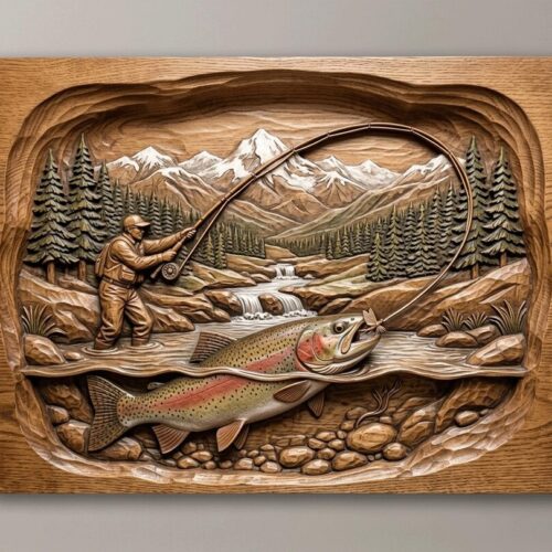 Fly Fishing Rainbow Trout 3D Relief
