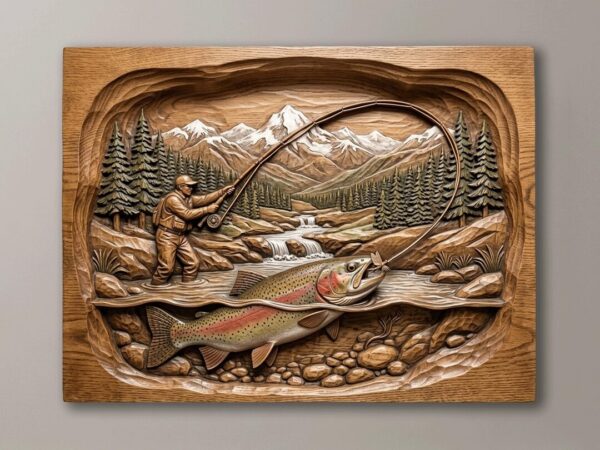 Fly Fishing Rainbow Trout 3D Relief