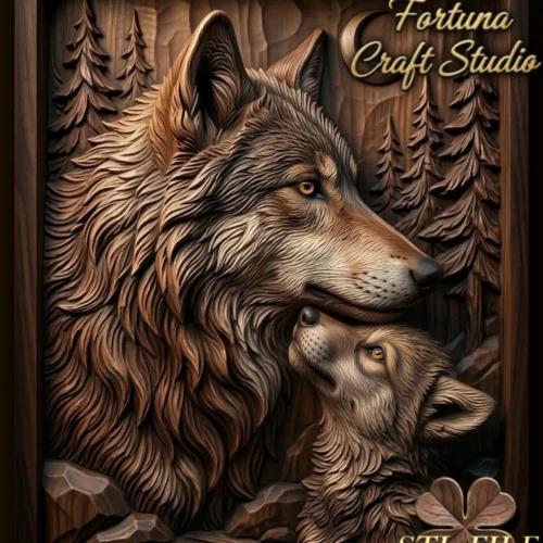 Wolf With Her Cub