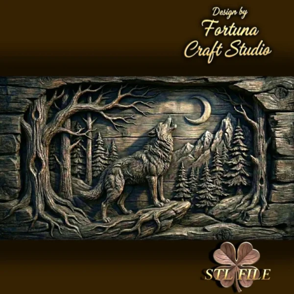 Wolf in Moonlit Relief