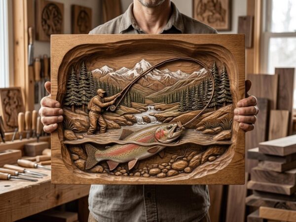 Fly Fishing Rainbow Trout 3D Relief