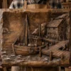 Fishing Boat & Stone Cottage 3D Relief