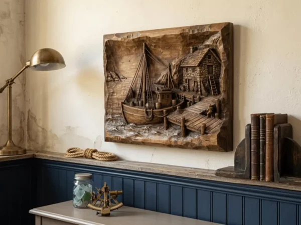 Fishing Boat & Stone Cottage 3D Relief